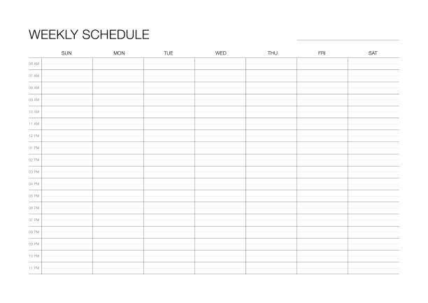 A4 Paper size Hourly Weekly Schedule - Sunday Start A4 Paper size Hourly Weekly Schedule Sunday Start page number design stock illustrations
