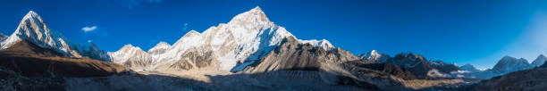 Khumbu Glacier flowing from Everest Base Camp Himalayas panorama Nepal stock photo