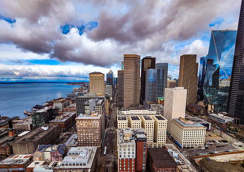 An aerial view of downtown Seattle