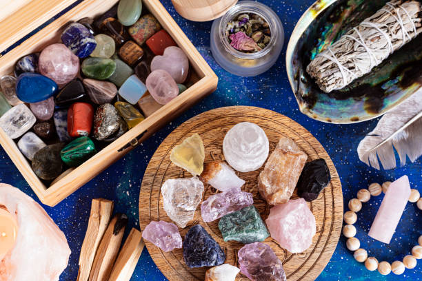 istock Smudge kit with white sage, palo santo, himalayan salt candle holder. Natural elements for wellbeing 1674486511
