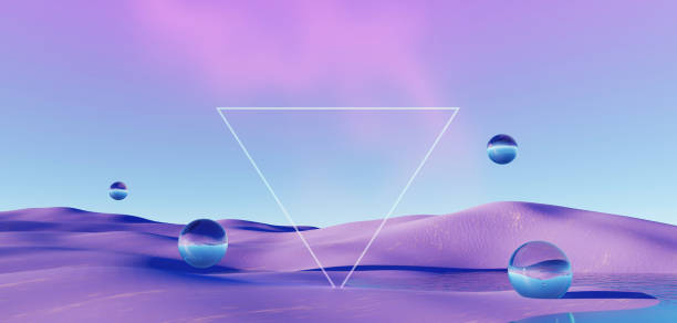 istock 3d Render, Abstract Surreal pastel landscape background with arches and podium for showing product, panoramic view, Colorful dune scene with copy space, blue sky and cloudy, Minimalist decor design 1674488796