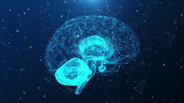 AI Artificial intelligence digital brain animation. Neural Network. Big Data Deep Learning Modern Technologies. Big data flow analysis. Neurosurgery Brain scan technology. Thinking process