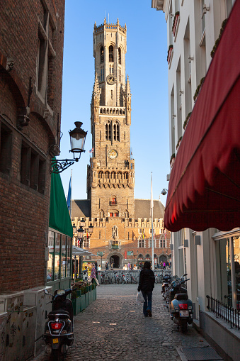 Bruges, Belgium, August 20 2014, Tourist in the Centre of Brugge by The Belfry of Bruges