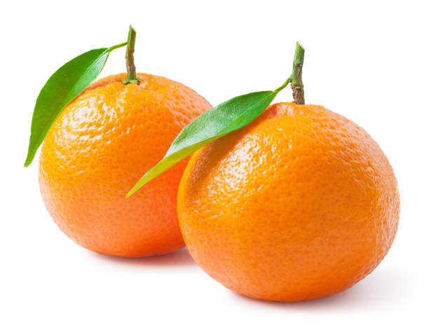 istock Tangerines or clementines with green leaf on white background. Package design element 1674501359