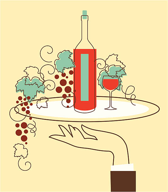 ilustrações de stock, clip art, desenhos animados e ícones de mão com alimentos tabuleiro - silhouette wine retro revival wine bottle