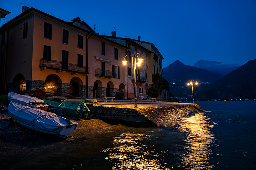 Lakefront of Santa Maria Rezzonico village by night