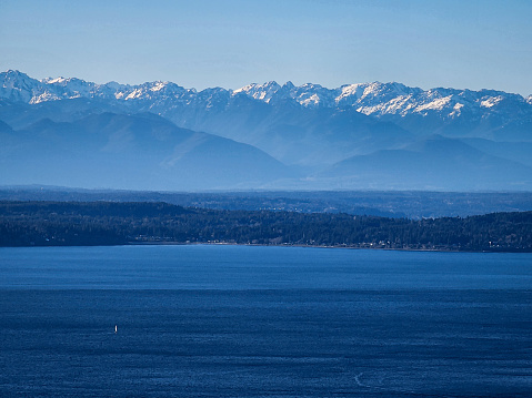 View of the Olympic mountains across the Puget Sound
