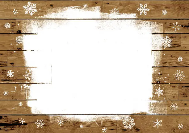 Vector illustration of Snowy white paint on wooden boards