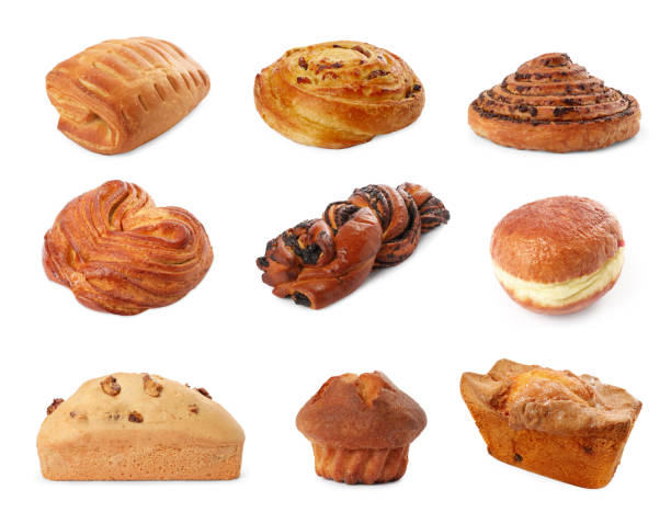 istock Set with different freshly baked pastries isolated on white 1674563250