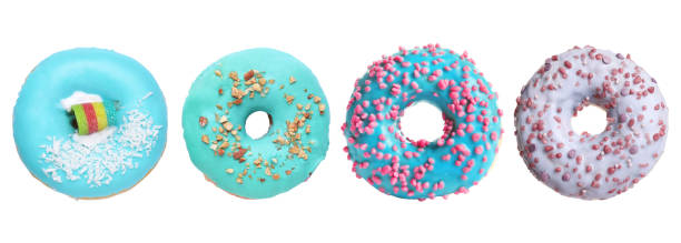 istock Set with yummy donuts isolated on white 1674563765