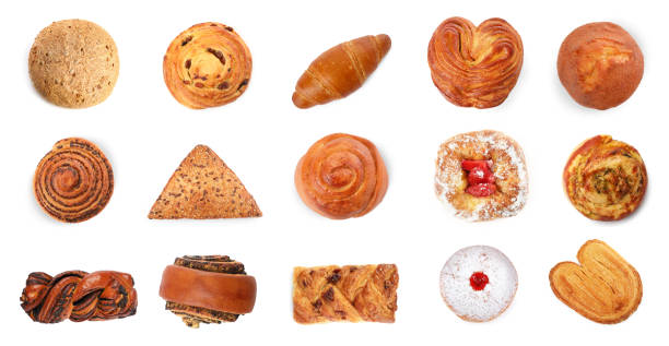 istock Set with different freshly baked pastries isolated on white, top view 1674564299