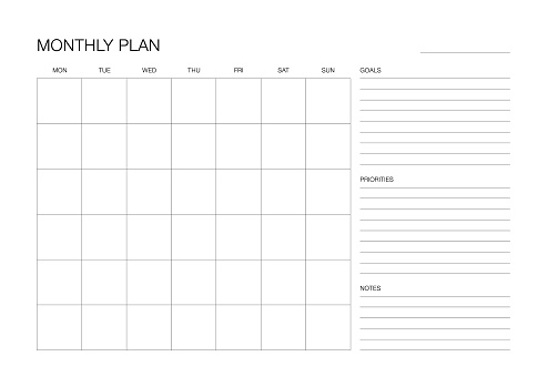 A4 Paper Size Undated Monthly Planner - Monday Start