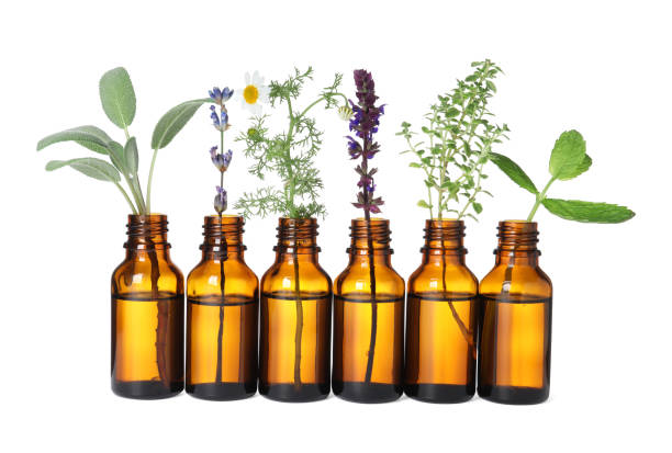 istock Many bottles with essential oils and plants isolated on white 1674571531