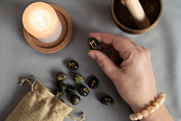 istock Set of rune stones for divination and fortune telling 1674572068