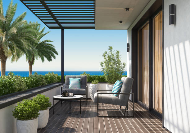 istock Modern Luxurious Villa balcony with green garden 1674586206