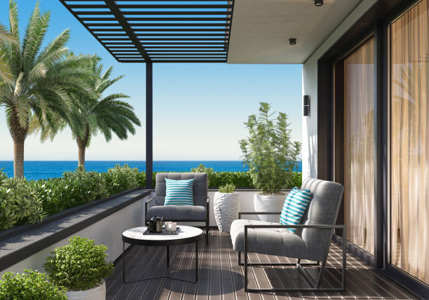 istock Modern Luxurious Villa balcony with green garden 1674586208