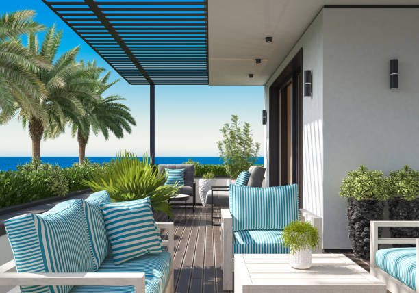 istock Modern Luxurious Villa balcony with green garden 1674586209