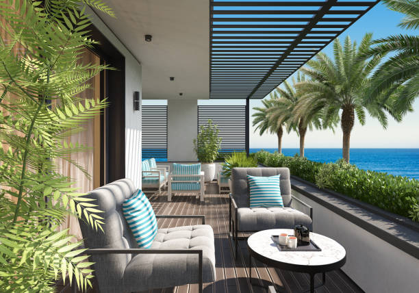 istock Modern Luxurious Villa balcony with green garden 1674586234