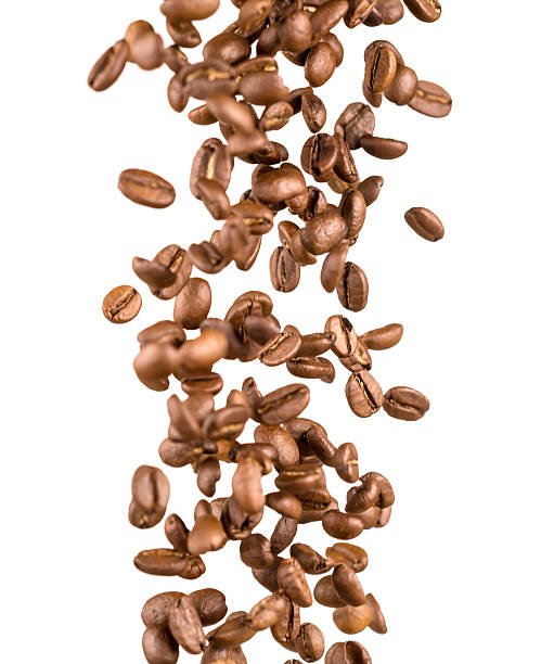 queda de grãos de café isolado a branco - falling beans imagens e fotografias de stock