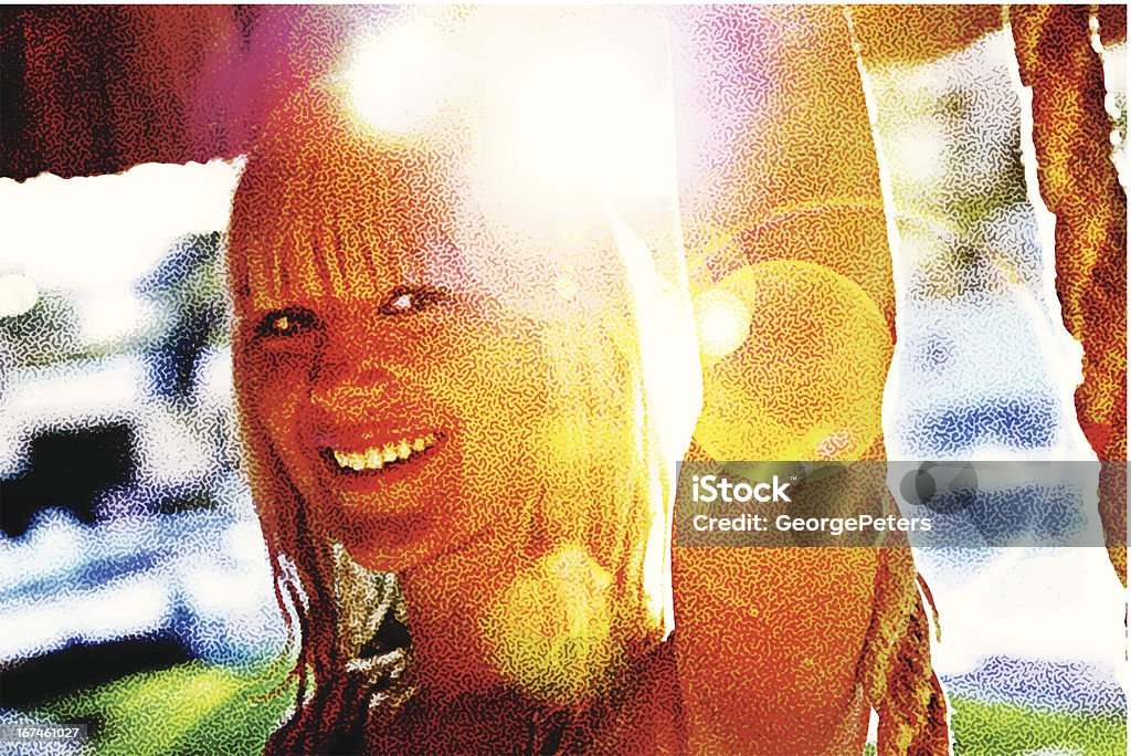 Beautiful, Carefree Woman And Lens Flare Stipple illustration of a beautiful, carefree woman drenched in sunlight and lens flare at a resort swimming pool bar. Joy stock vector