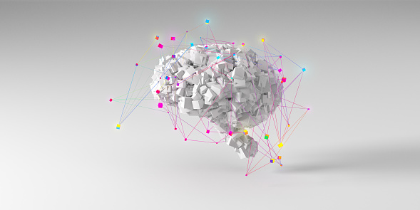 Geometric Brain / Artificial Intelligence background 3D render