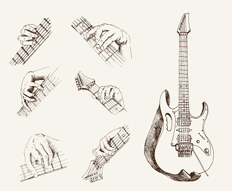 guitar and chords. set of vector sketches