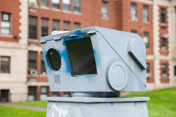 istock Security camera technology on urban street, ensuring public safety and surveillance 1674659718