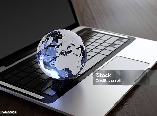 Laptop Stock Photo - Download Image Now - Desk, Globe - Navigational Equipment, Black Color