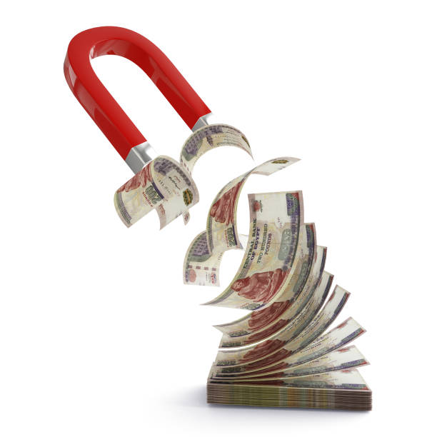 istock 3D rendering of Horseshoe magnet attracting Egyptian pound notes isolated on white background. Attracting money concept. Strategy for a successful business 1674673435