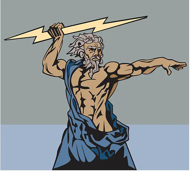 Vector illustration of Zeus and Thunderbolt