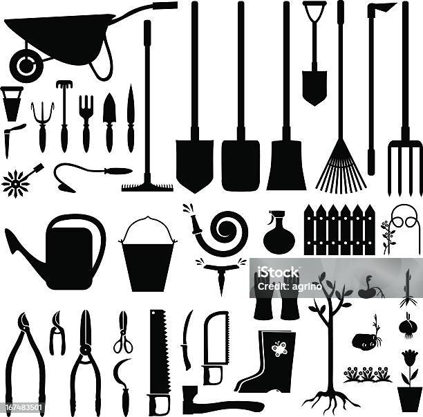 Garden Equipment Set Stock Illustration - Download Image Now - Gardening Equipment, Farm, In Silhouette