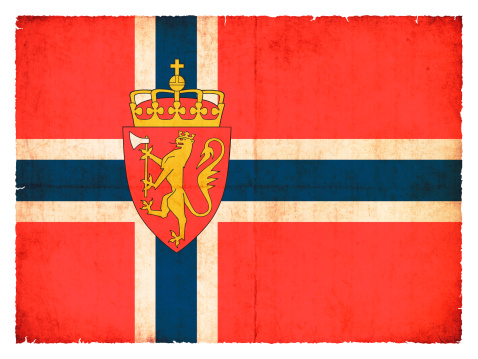 National Flag of Norway with coat of arms created in grunge style