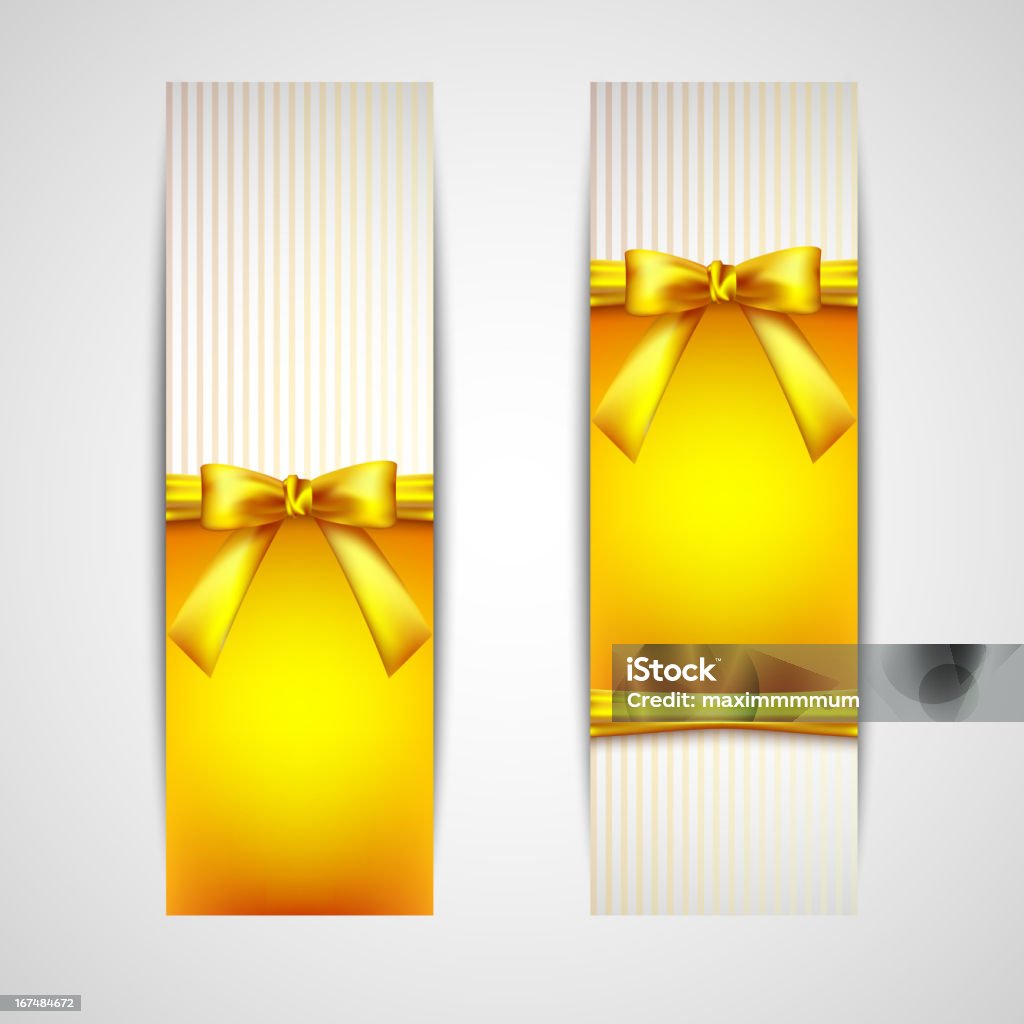 Tarjetas de felicitación con amarillo bows y cintas - arte vectorial de Abstracto libre de derechos