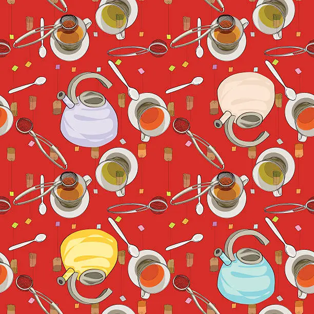Vector illustration of Tea house accessories pattern