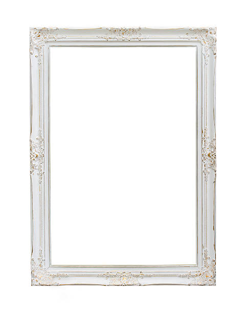 White wooden photo frame against white background stock photo