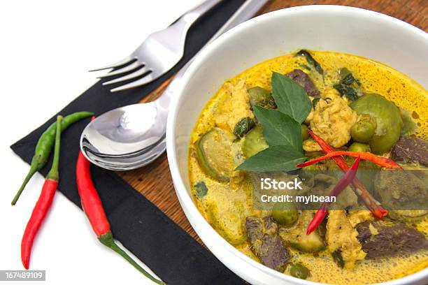 Thai Green Curry With Chicken In A White Bowl Stock Photo - Download Image Now - Asia, Asian Culture, Basil
