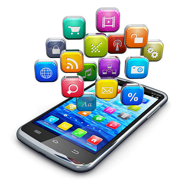 istock Smartphone with different square icons directly above 167489308