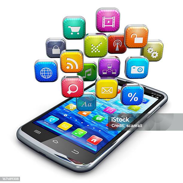 Smartphone With Different Square Icons Directly Above Stock Photo - Download Image Now