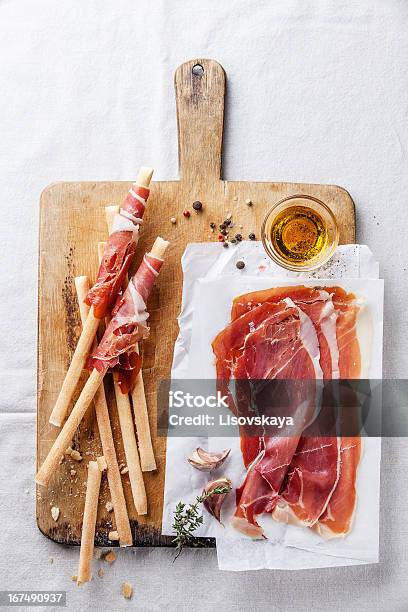 Bread Sticks With Ham Stock Photo - Download Image Now - Antipasto, Breadstick, Cooking Oil