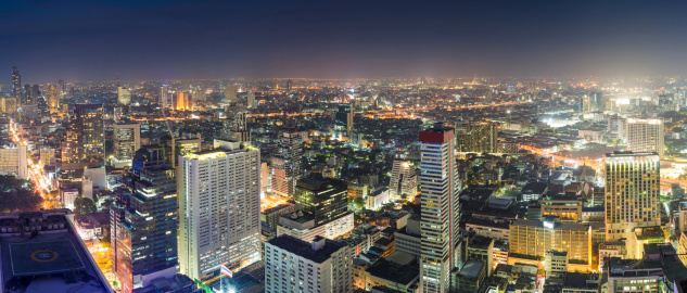 Panoramic view of urban landscape in Bangkok Thailand in twilight time at high rise building