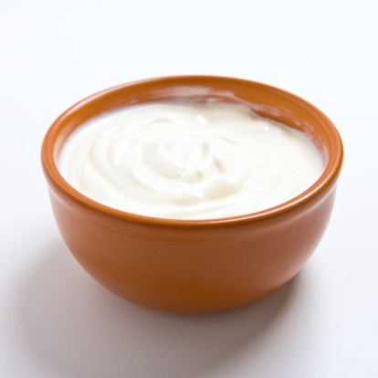 homemade yogurt in clay bowl 