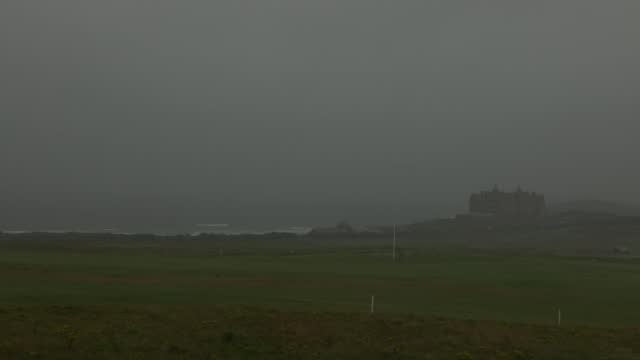 Timelapse shot of the Headlands Hotel and Newquay Golf Club with misty weather