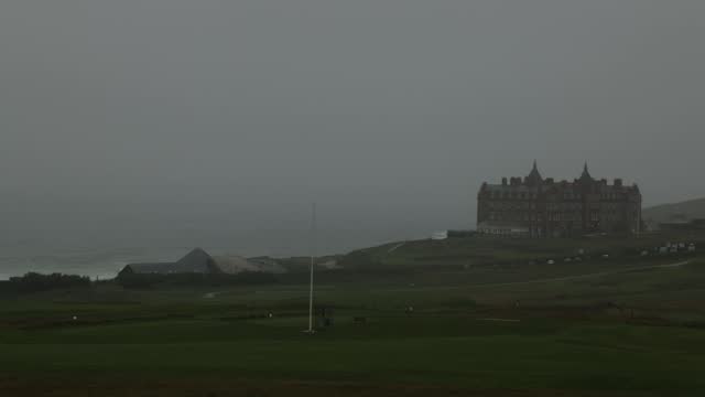 Timelapse shot of weather closing in over the Headlands Hotel and Newquay Gold Club
