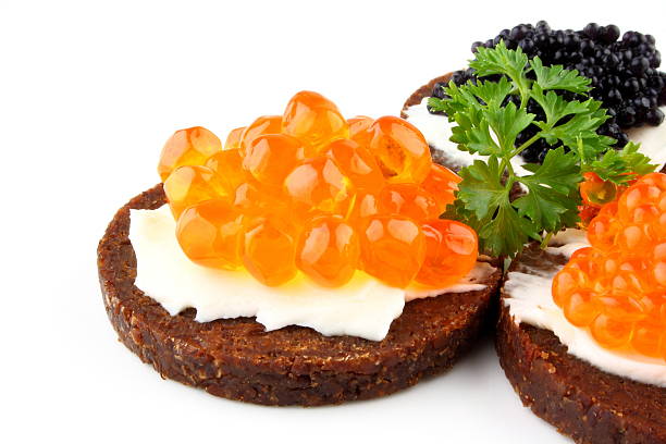 istock Pumpernickel bread topped with red caviar 167493884