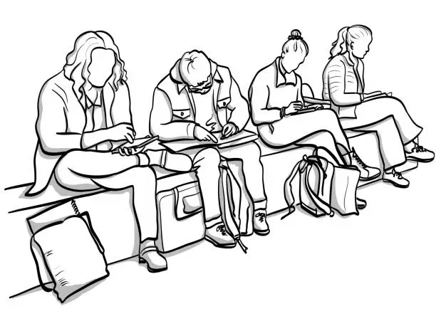 Vector illustration of Fine Arts Students At Work Sketch