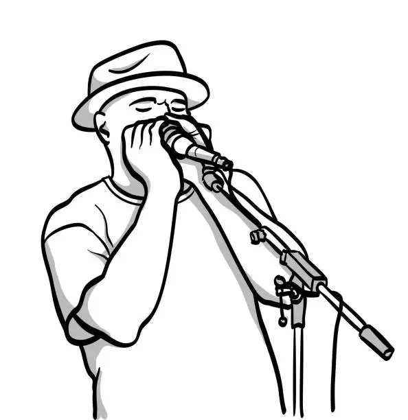 Vector illustration of OpenMicMusicianPlayingHarmonica