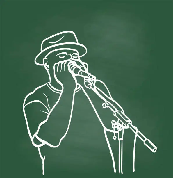 Vector illustration of OpenMicMusicianPlayingHarmonica