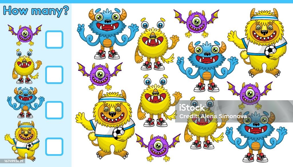 How Many Counter Cartoon Counting Game How Many Cartoon Monsters3 Stock Illustration - Download ...