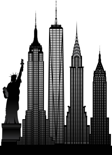 ilustrações, clipart, desenhos animados e ícones de skyline da cidade de nova york (todos os edifícios são  moveveis e completos) - new york city black and white city looking at view