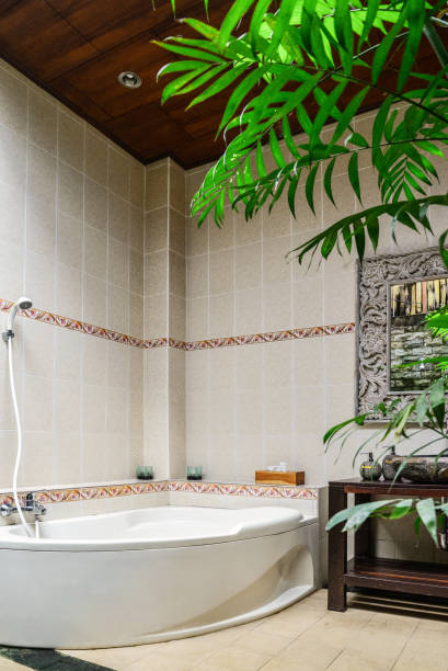 istock Bathroom with washbasin, mirror  and bath 1675062936